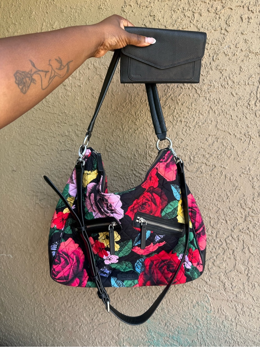 Vera Bradley Floral Quilted Shoulder Bag & Fossil Wallet